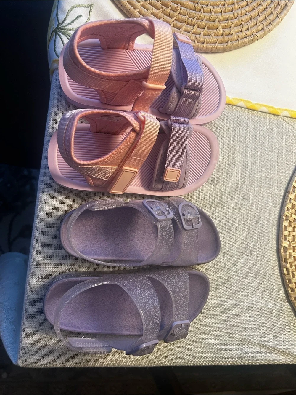 Kids Adjustable Pink and Mauve Double-Strap Sandals & a Jelly Sandal 🩴
